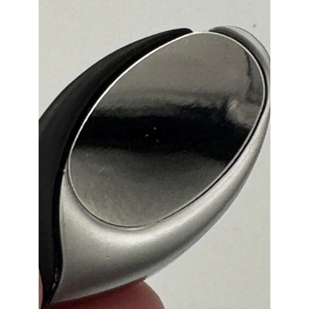 Modern Two Tone Teardrop Keychain Black Silver Tone Metal Minimalist‎ Fob Mirror